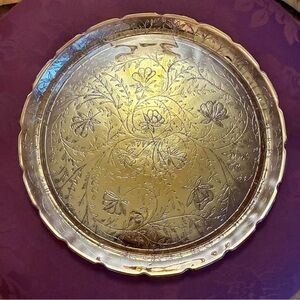 💛 Jeanette Glass Flora Gold Iridescent Carnival Glass Tray — 13.5”